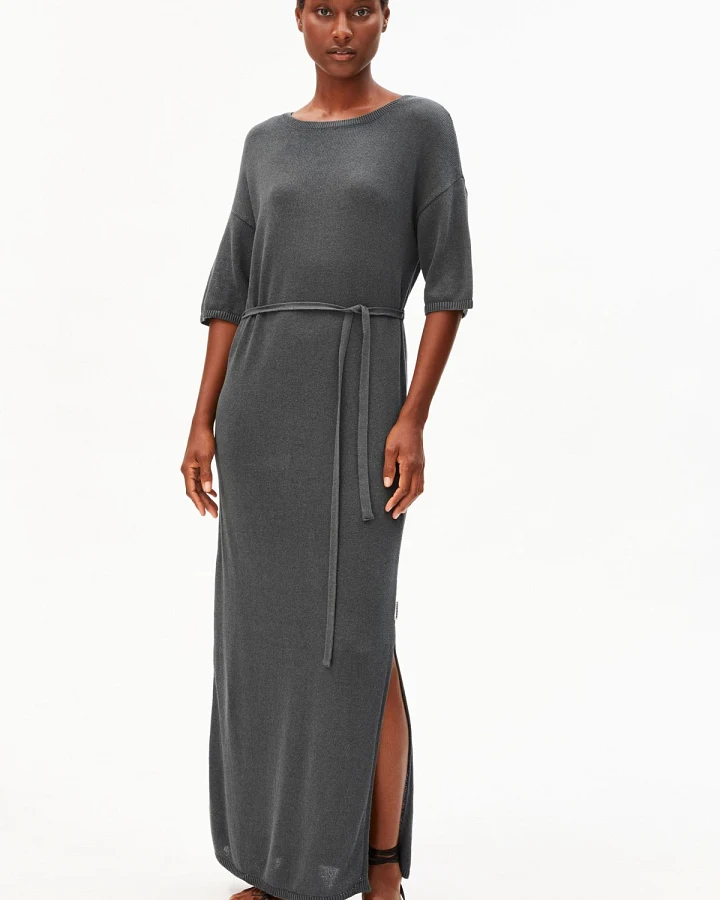Strickkleid Maxi Linen Blend Grau