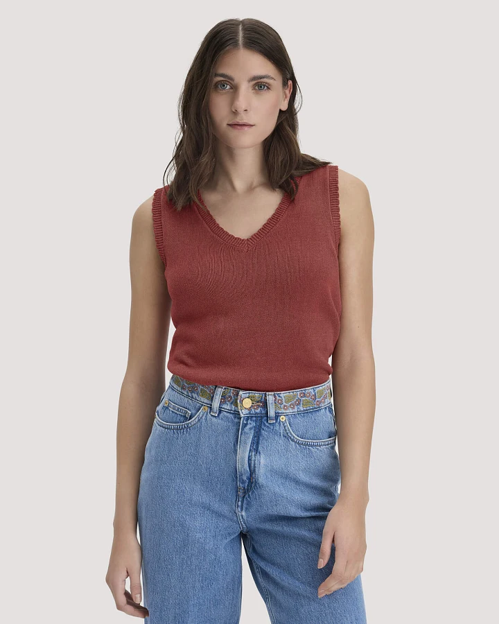 hessnatur Damen Strick Top Regular aus Leinen mit Bio-Baumwolle und LENZING™ ECOVERO - braun - Größe L