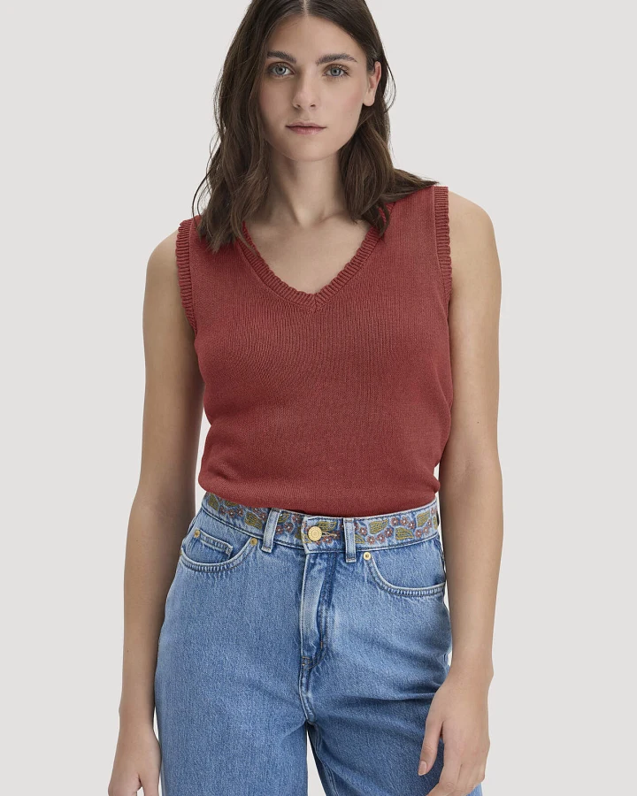 hessnatur Damen Strick Top Regular aus Leinen mit Bio-Baumwolle und LENZING™ ECOVERO - braun - Größe L