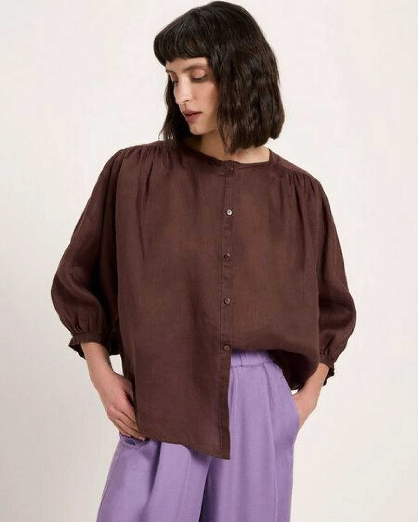 LANIUS Bluse mit Kräuseln aus Ramie – Ansicht 2