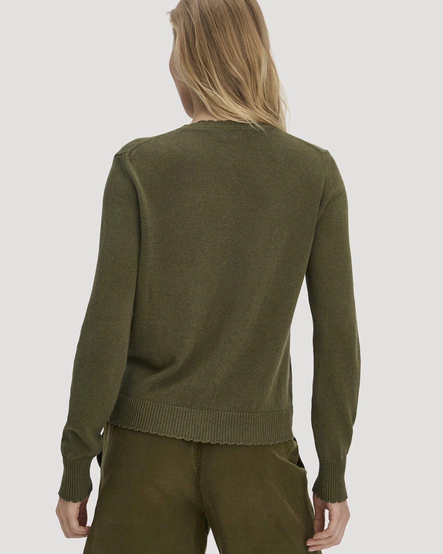 hessnatur Damen Strick Jacke Regular aus Leinen mit Baumwolle und Viskose - grün - Größe L – Ansicht 3