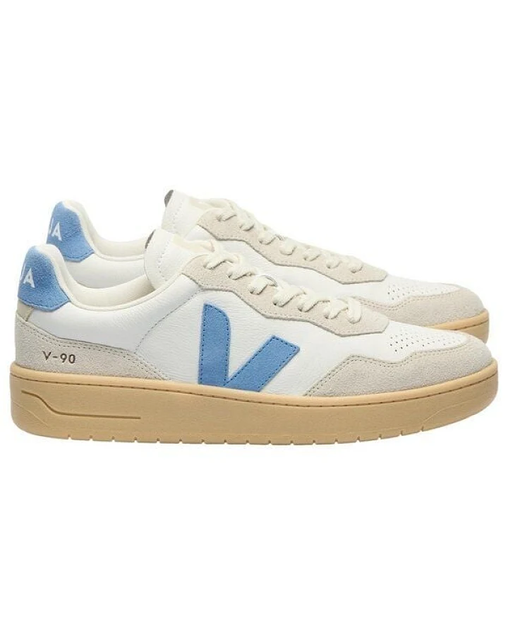 Veja Damen-Sneaker V-90 OT Leather Extra White Aqua Natural