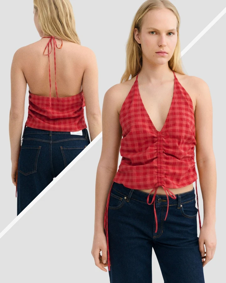 Top Hiba Red Checks Rot