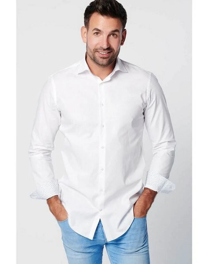 SKOT Fashion Nachhaltige Langarm Herren Hemd Serious White Contrast Slim Fit