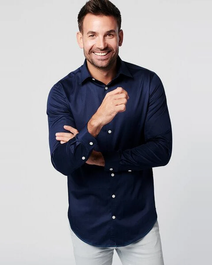 SKOT Fashion Nachhaltige Langarm Herren Hemd Navy Satin 100% Bio