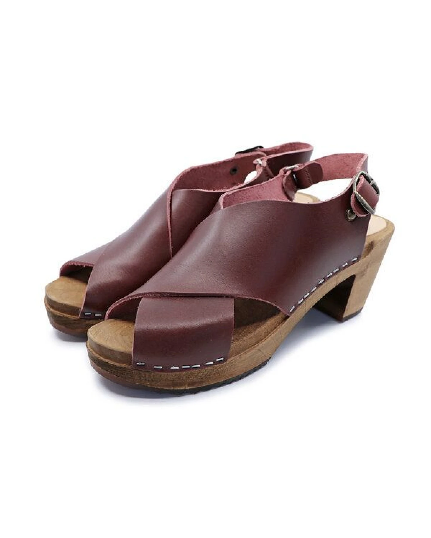 HÖST - schwedische Holz Clogs Sandale von me&myclogs - high mid heel - bordo – Ansicht 3