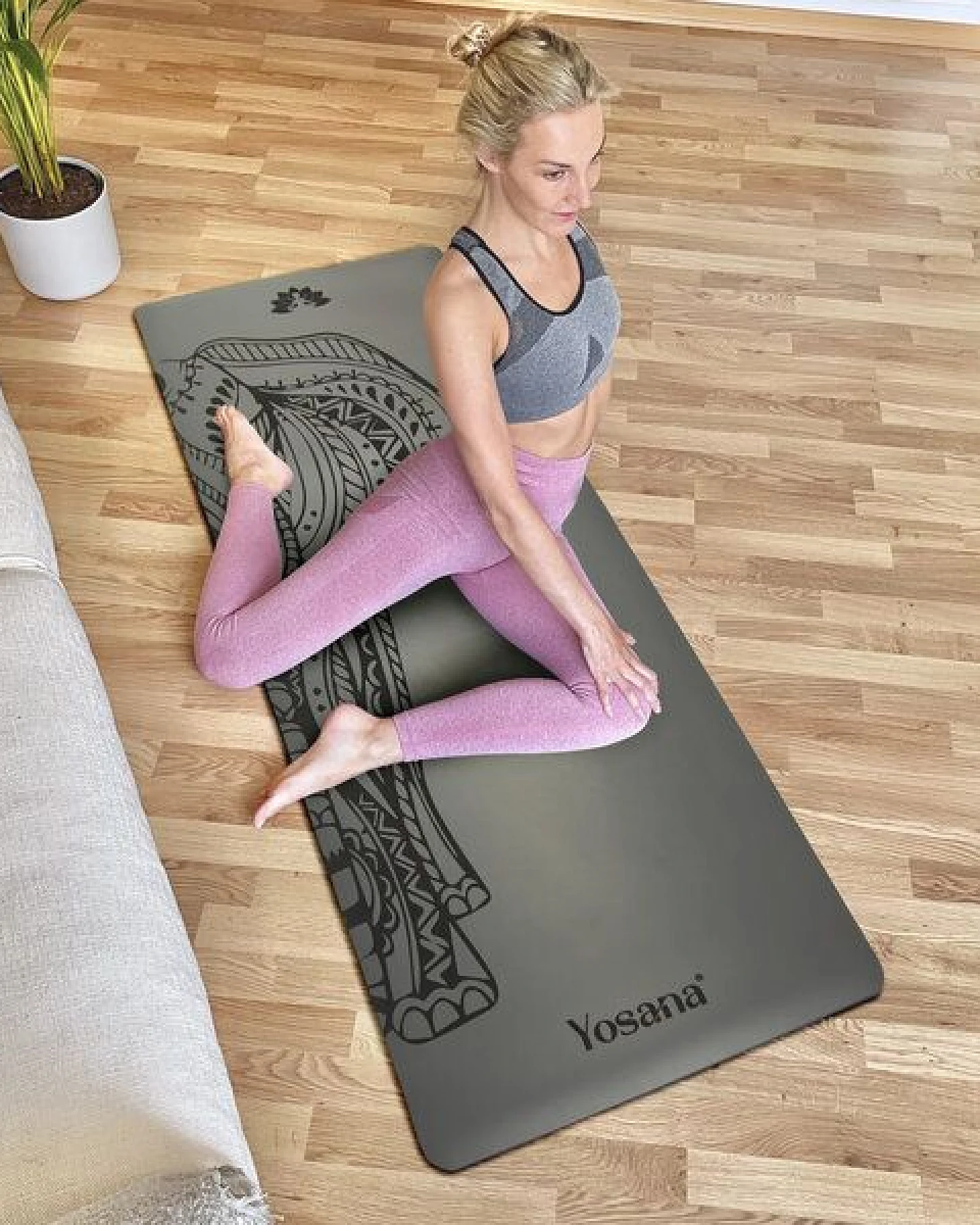 Yosana Yogamatte Ultra Grip inkl. Baumwolltragegurt (Elefant Grau) – Ansicht 2