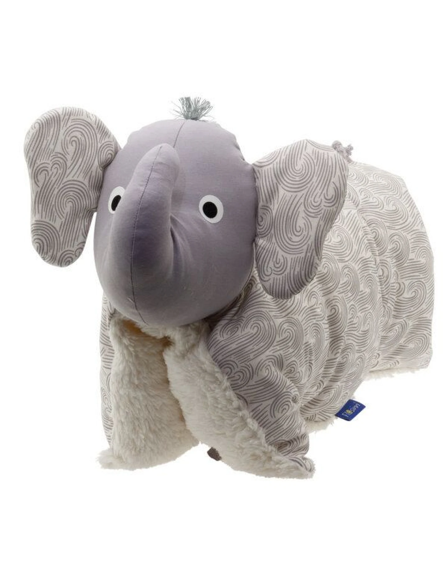 Flosinn Kuschelkissen Elefant als Reisekissen mit Teddyplüsch aus Baumwolle. Personalisierbar – Ansicht 3
