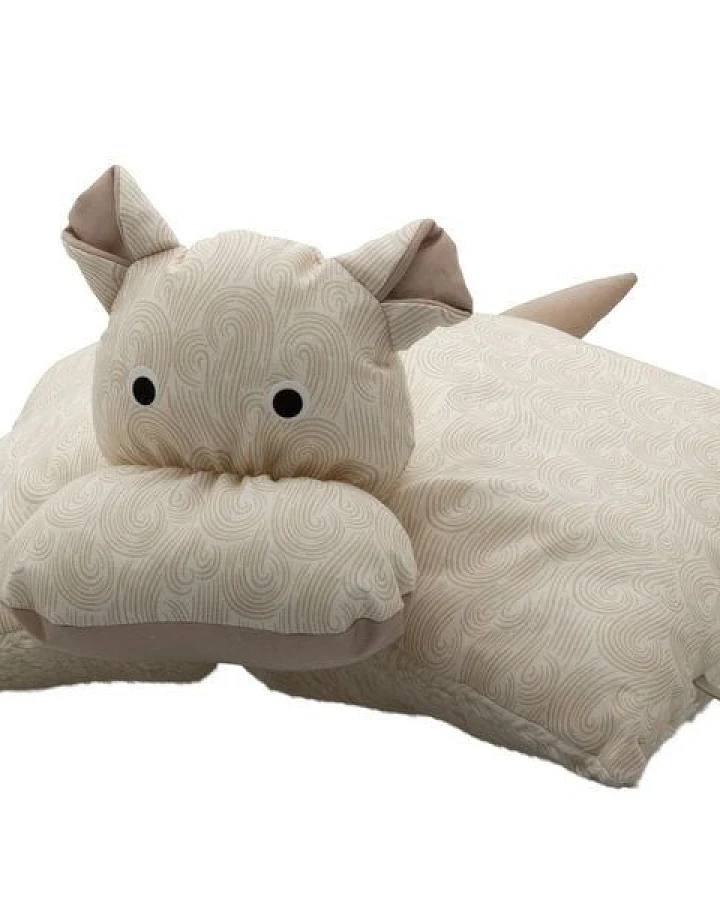 Flosinn Kuscheltierkissen Nilpferd mit Teddyplüsch aus Baumwolle. Personalisierbar