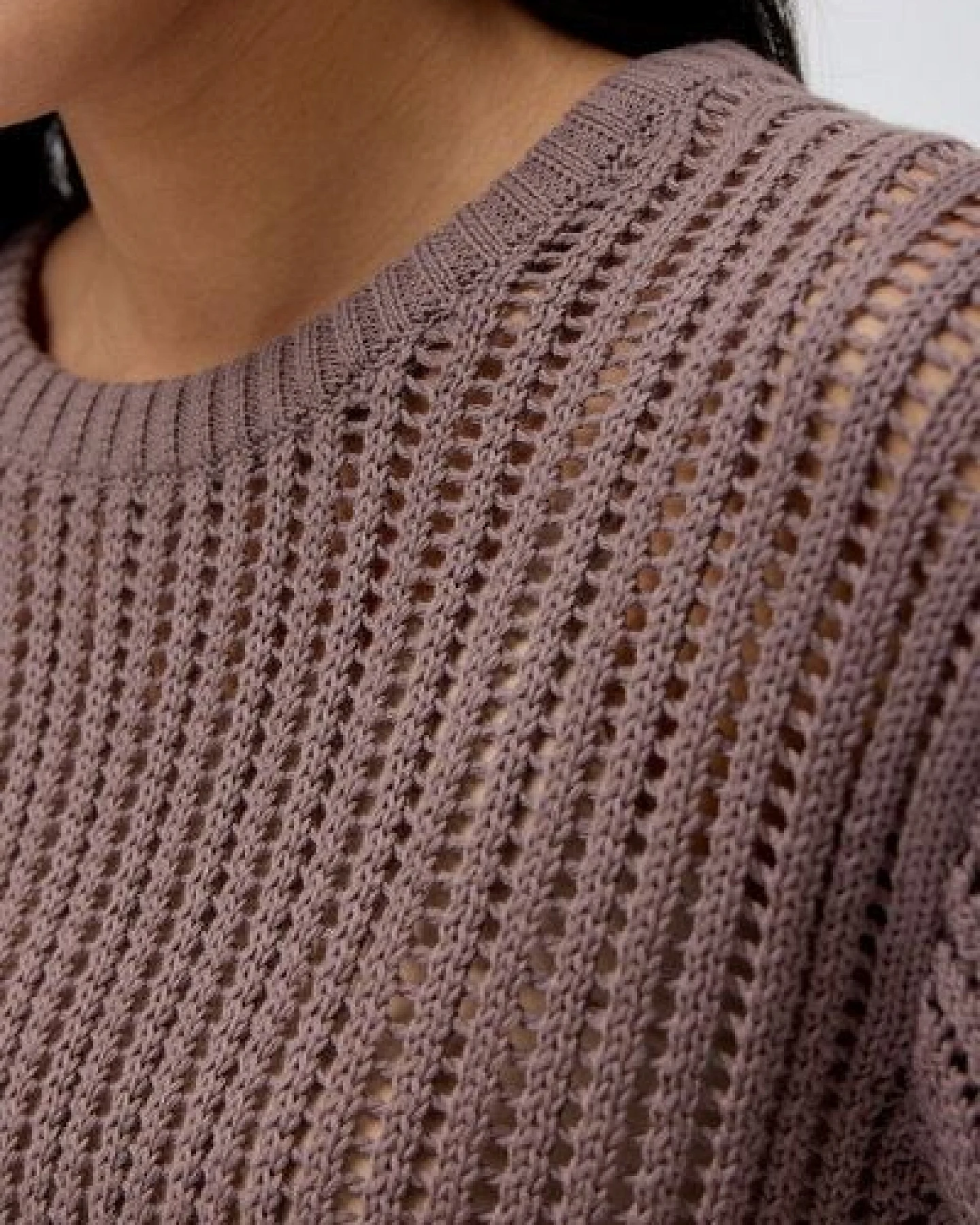 People Wear Organic Ajour Kurzarm Pullover, braun uni, Bio-Baumwolle – Ansicht 3