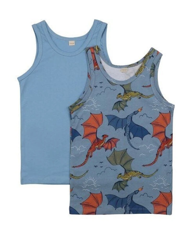 Unterhemd Blau Bunter Drache-Allover Bio-Baumwolle GOTS – Walkiddy