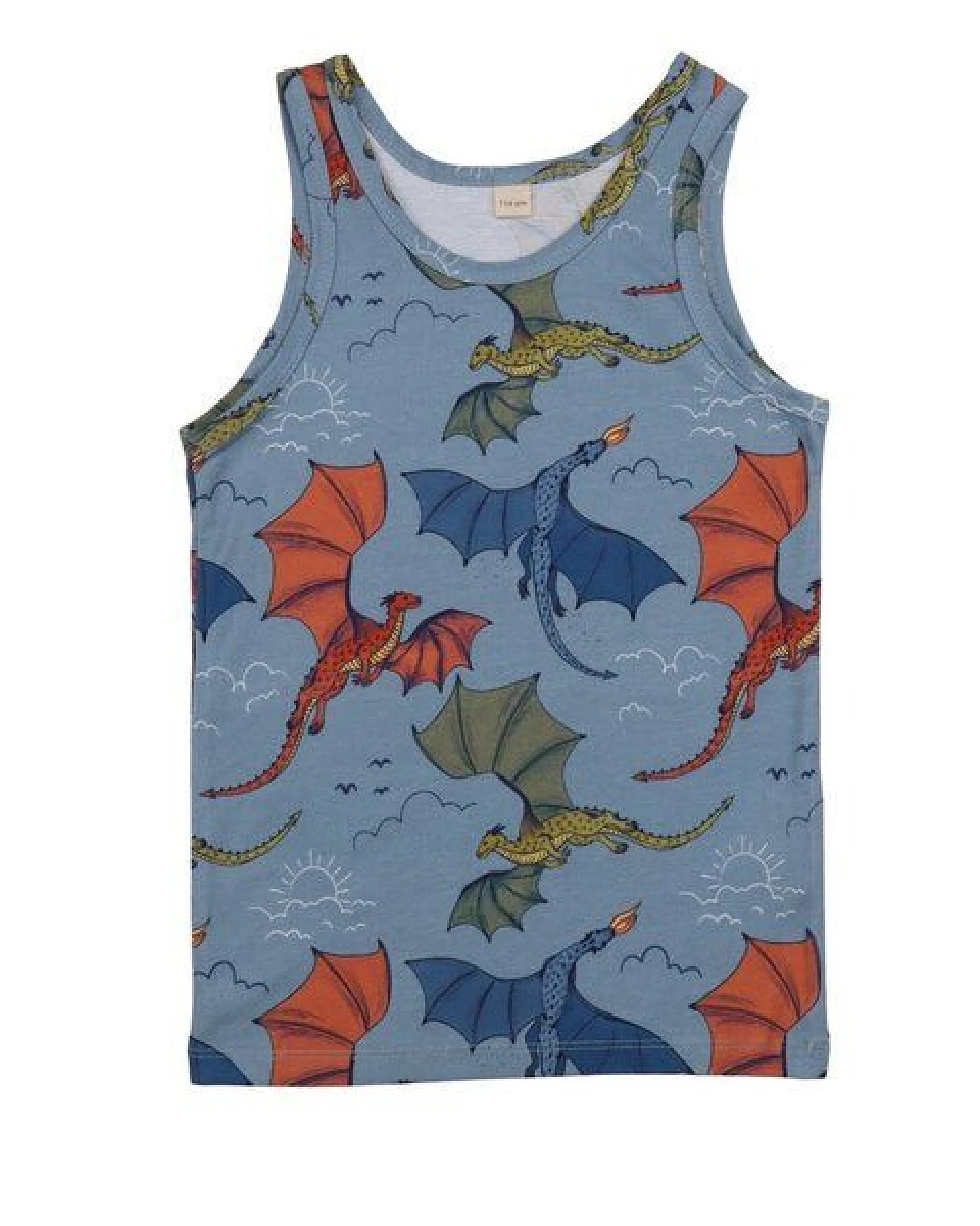 Unterhemd Blau Bunter Drache-Allover Bio-Baumwolle GOTS – Walkiddy – Ansicht 3