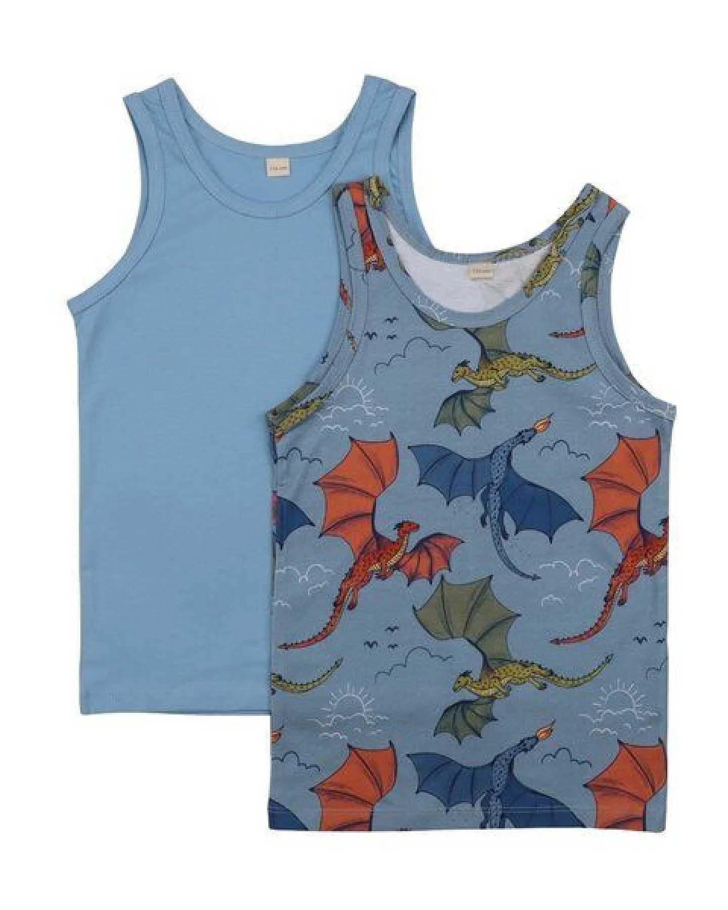 Unterhemd Blau Bunter Drache-Allover Bio-Baumwolle GOTS – Walkiddy – Ansicht 2