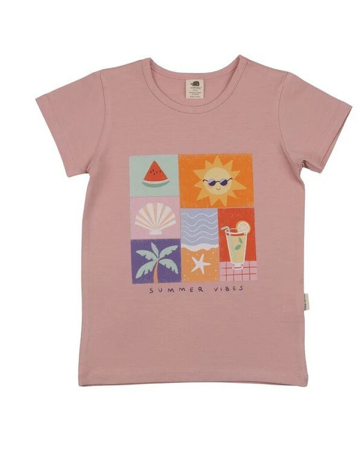 T-Shirt Altrosa Sommer-Frontprint Bio-Baumwolle GOTS – Walkiddy