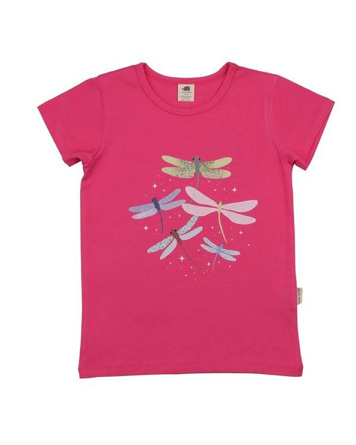 T-Shirt Pink Bunte Libellen-Frontprint Bio-Baumwolle GOTS – Walkiddy