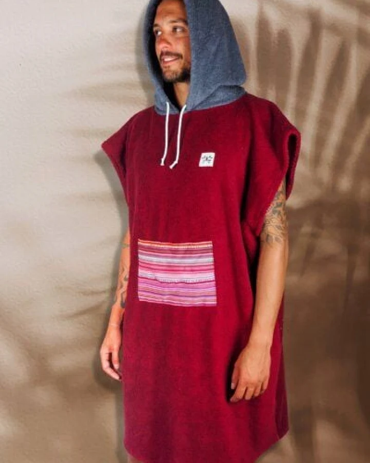 Zeachild Surfponcho Weinrot Aztek Bio-Frotte