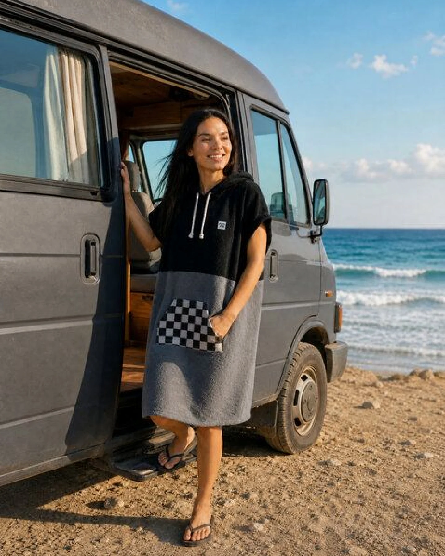 Zeachild Surfponcho ChessLine Cruiser Bio-Frotte – Ansicht 3