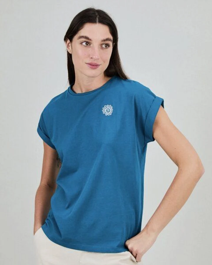 Brava Fabrics Asis Percales Daisy Scoop T-Shirt Blau