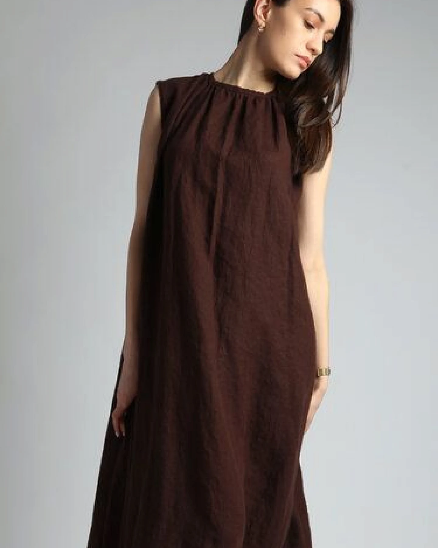 KNOTIUM VIVA Maxi-Leinenkleid mit gesmoktem Halsausschnitt – Ansicht 3