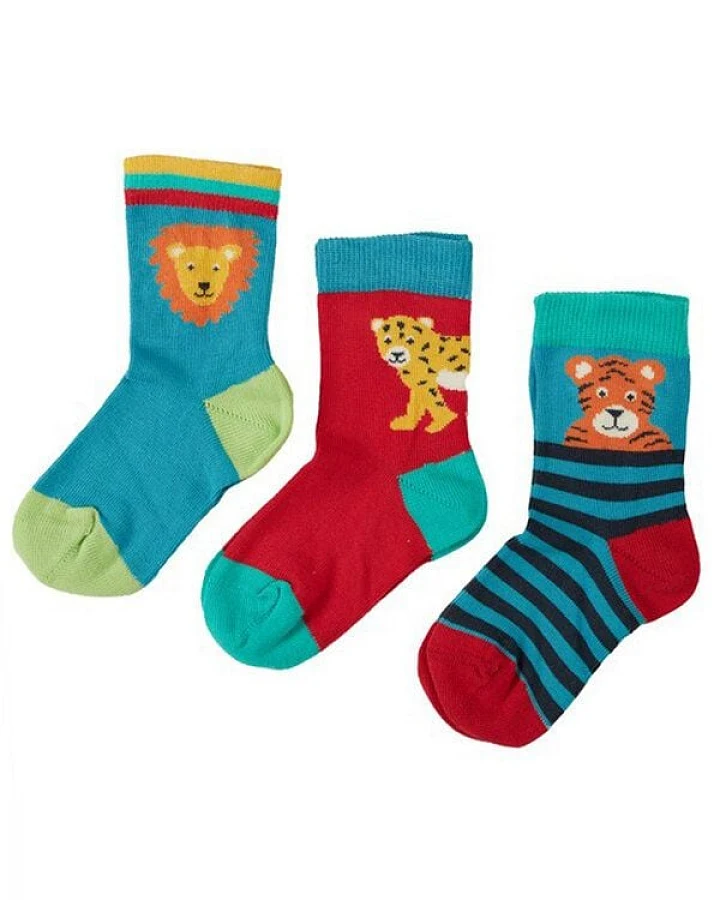 Frugi Socken Tiger, Löwe, Leopard 3 Pack - Little Socks Big Cat Multipack