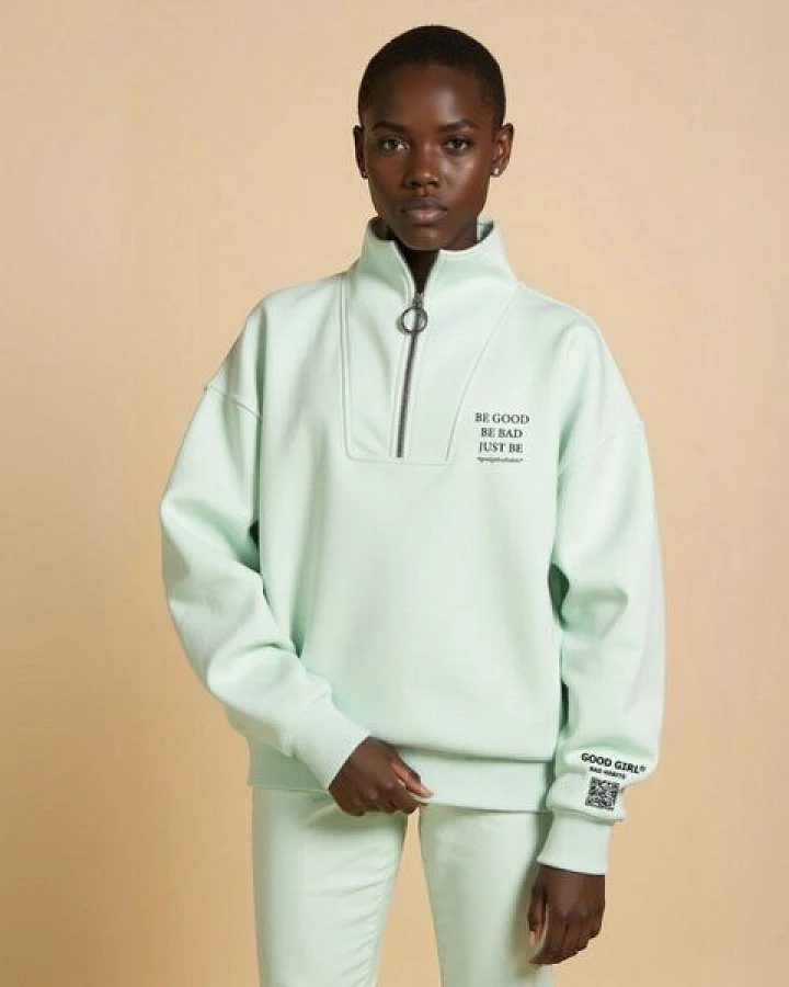 GOOD GIRL BAD HABITS Half Zip Sweat "BE GOOD BE BAD JUST BE"