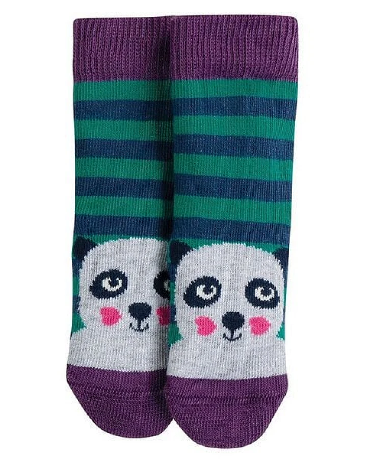 Frugi Socken Panda - Little Pair Socks Jade Stripe Panda