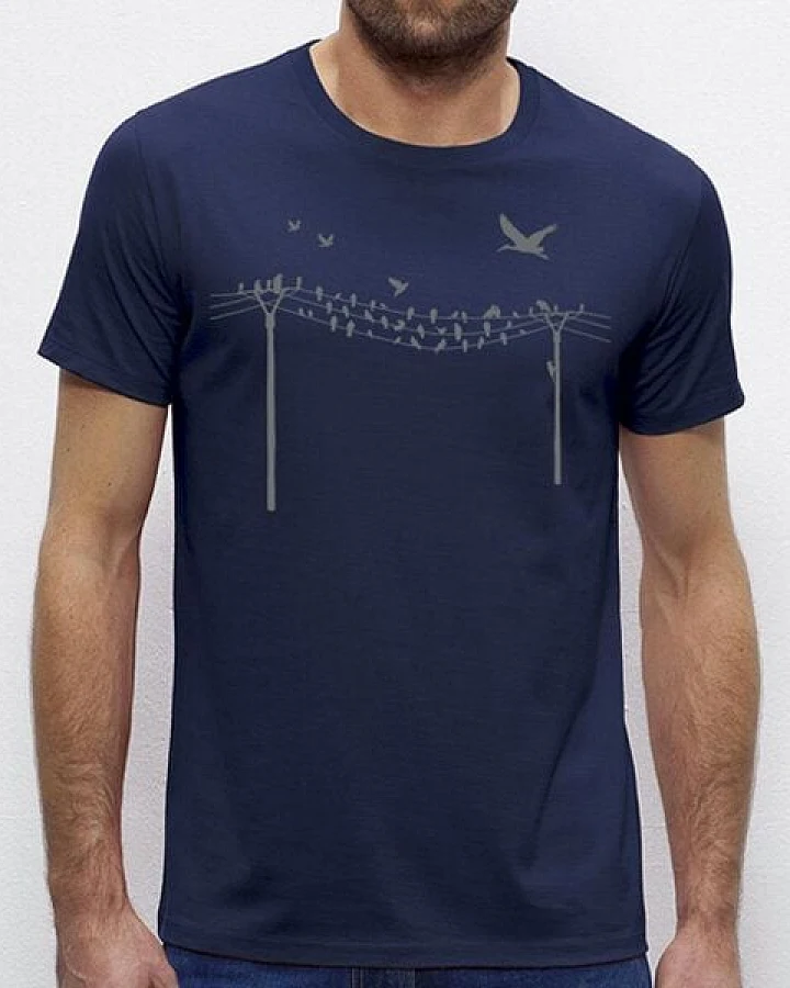 Picopoc Vögel auf einem Elektromast T-Shirt in Navy