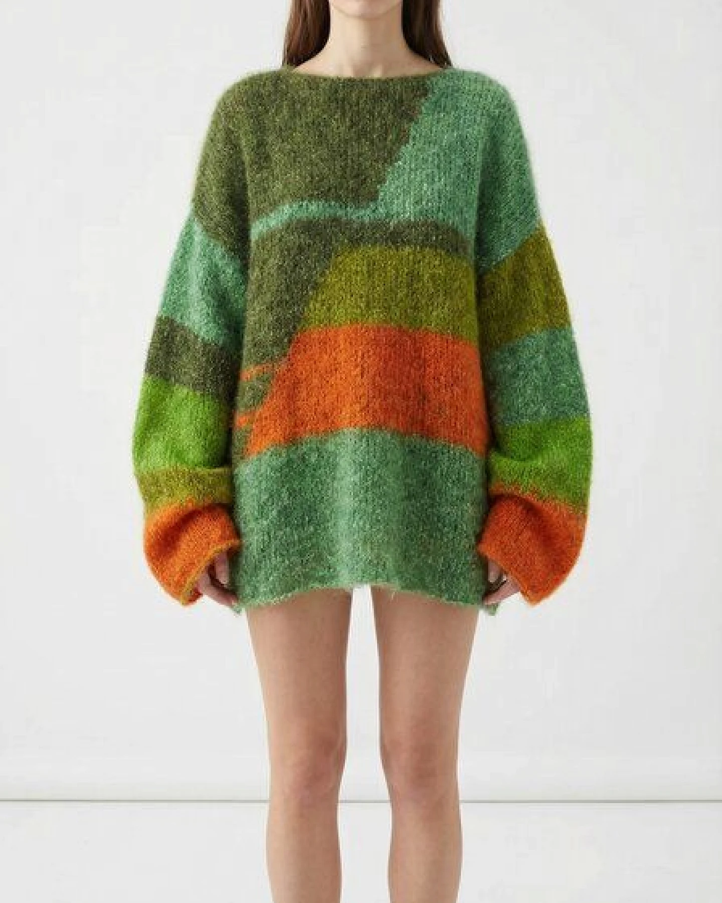 KnitToChange Oversize-Pullover aus weichem Effektgarn in Grün- und Orangetönen – Ansicht 4