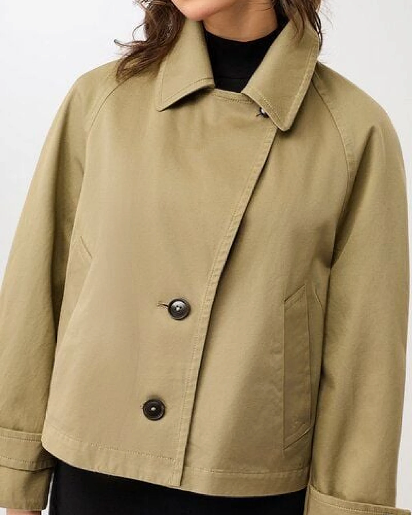 LangerChen Kurze Trenchjacke aus Bio-Baumwolle – Ansicht 2
