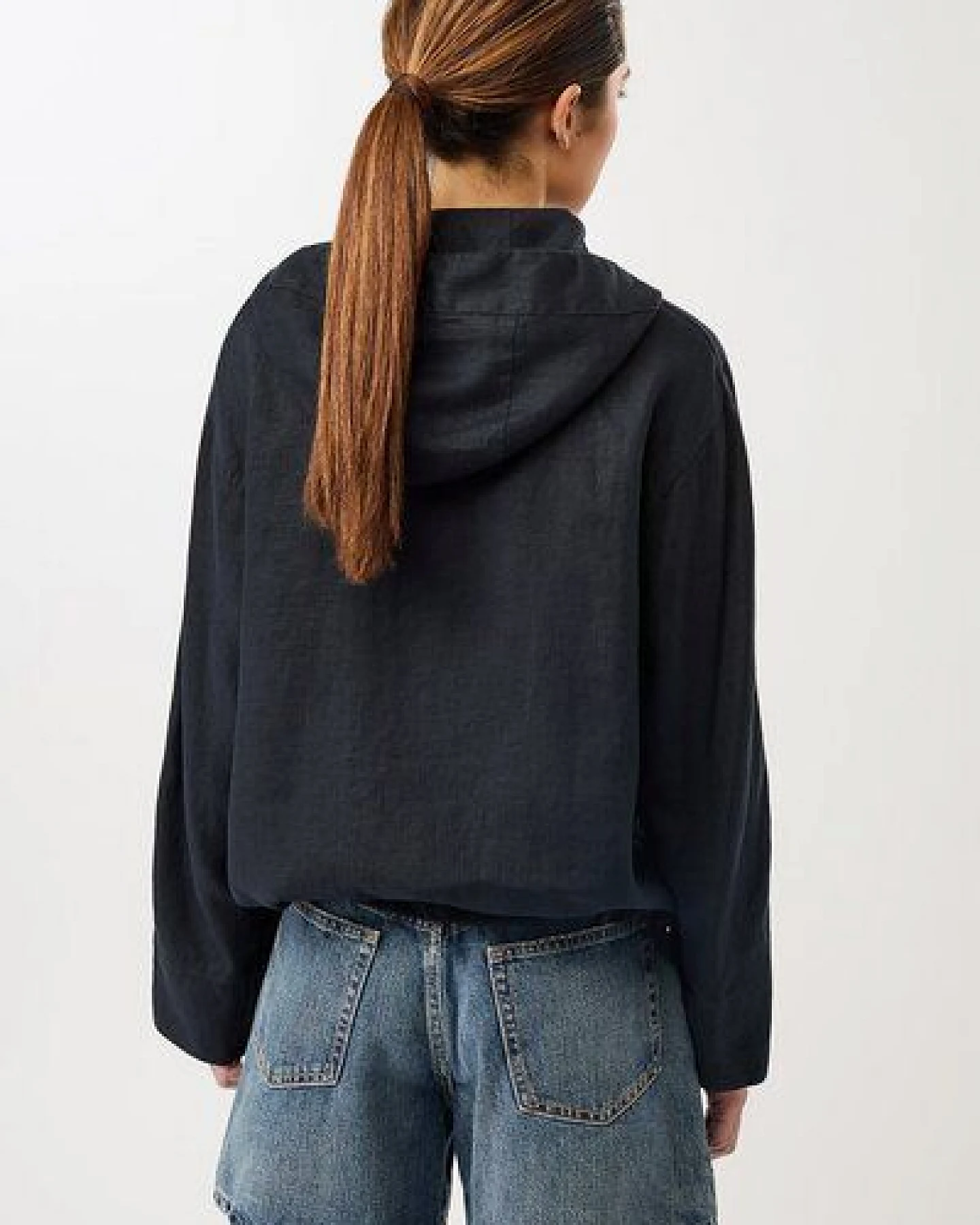 LangerChen Lockere Jacke mit Kordelzug in Kapuze – Ansicht 3