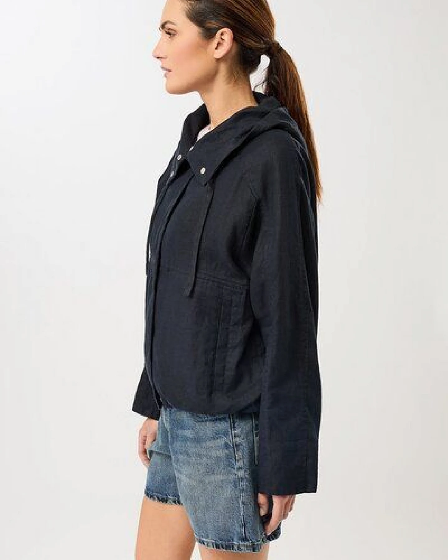 LangerChen Lockere Jacke mit Kordelzug in Kapuze – Ansicht 2
