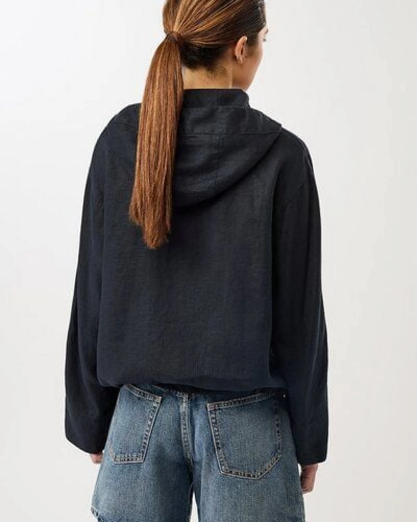 LangerChen Lockere Jacke mit Kordelzug in Kapuze – Ansicht 3
