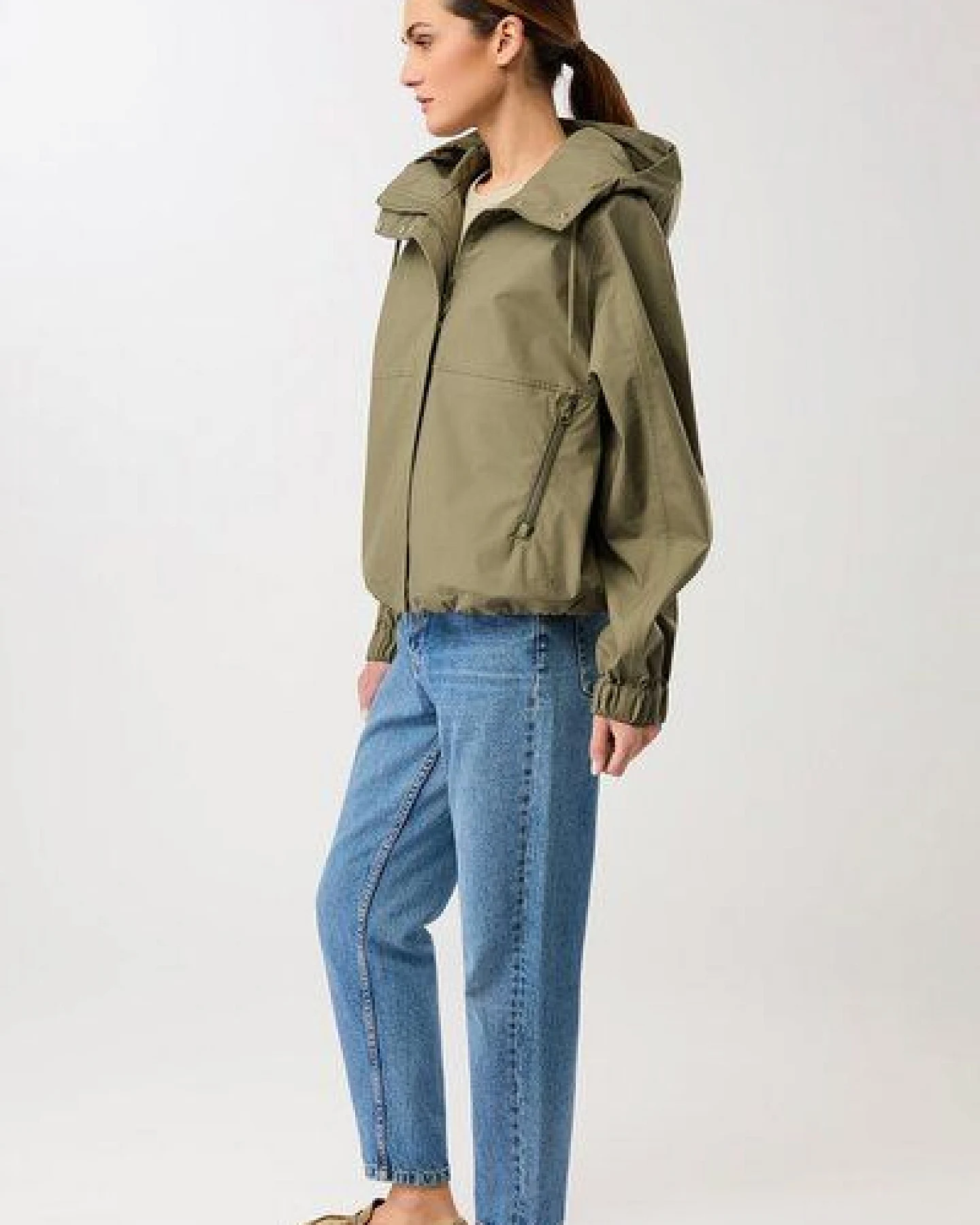 LangerChen Kurze Regenjacke mit Reissverschlußtasche – Ansicht 2