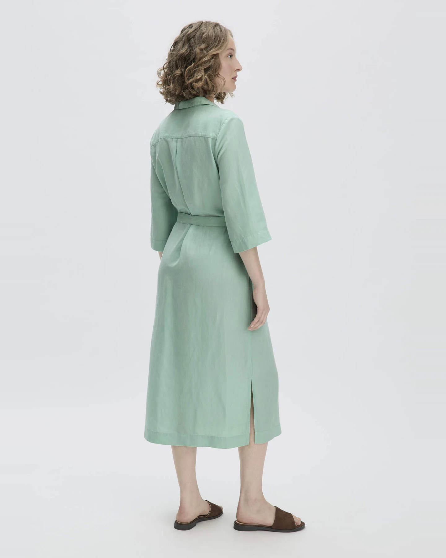 hessnatur Damen Kleid Midi Relaxed aus TENCEL Lyocell mit Leinen - grün - Größe 34 – Ansicht 2