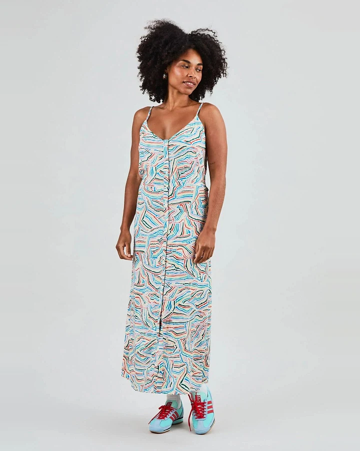 Kleid Messy Stripes Strap Blau