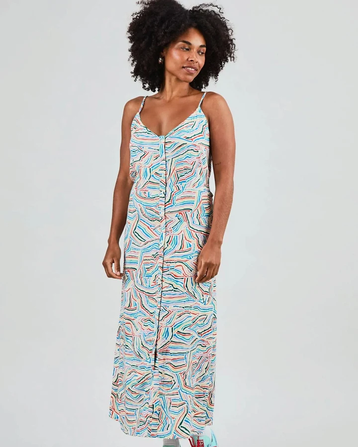 Kleid Messy Stripes Strap Blau