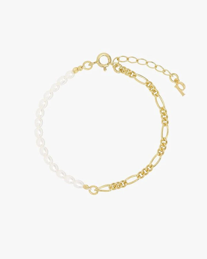 Paeoni Colors Halb Süßwasserperlen, halb Gliederkette – Armband aus 18k Gold Vermeil, 925 Sterling Silber