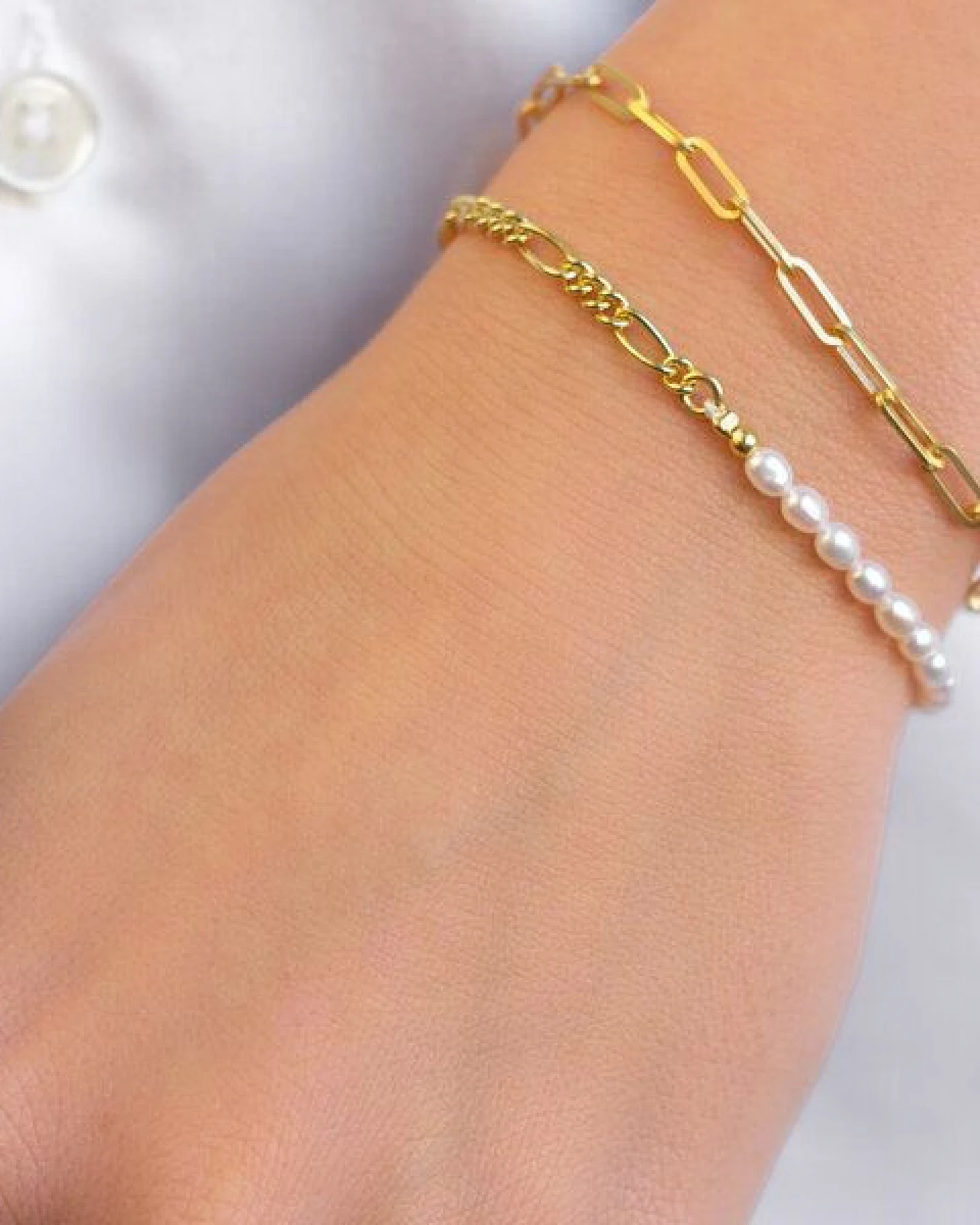 Paeoni Colors Halb Süßwasserperlen, halb Gliederkette – Armband aus 18k Gold Vermeil, 925 Sterling Silber – Ansicht 2