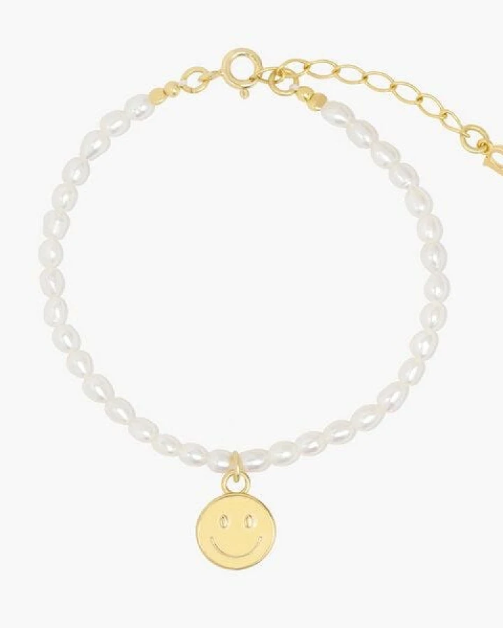 Paeoni Colors Smiley-Perlenarmband aus Süßwasserperlen und 18k Gold Vermeil, 925 Sterling Silber