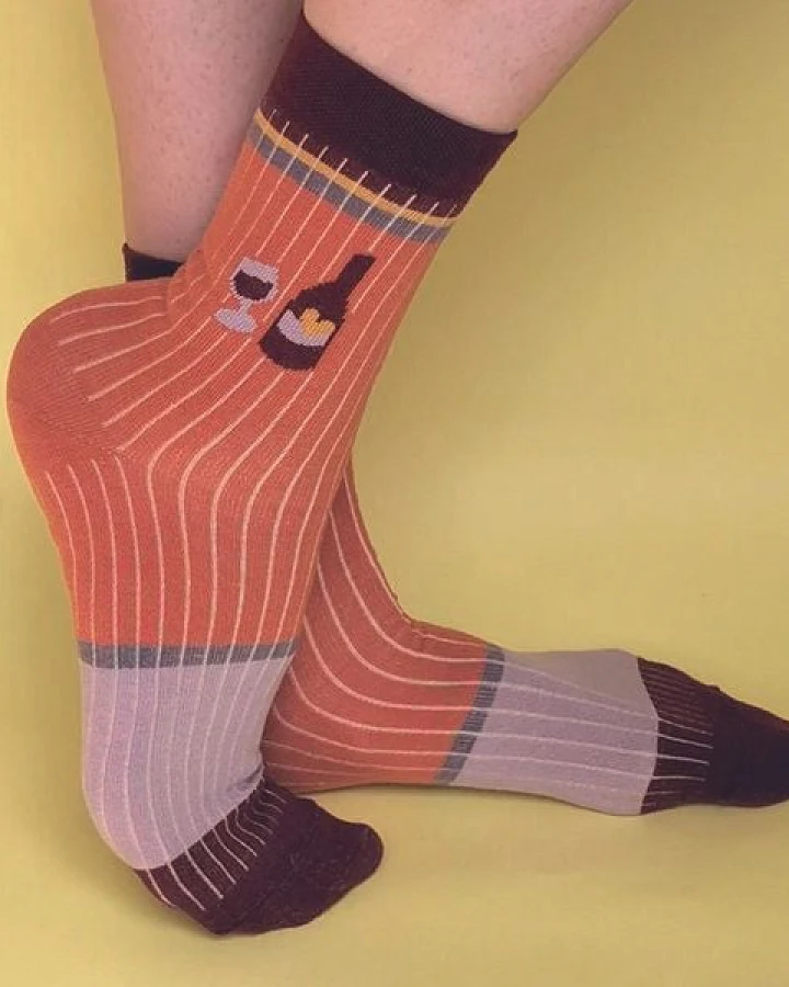 Fräulein Prusselise Vino Socke colourblock Rippe Wein orange lila