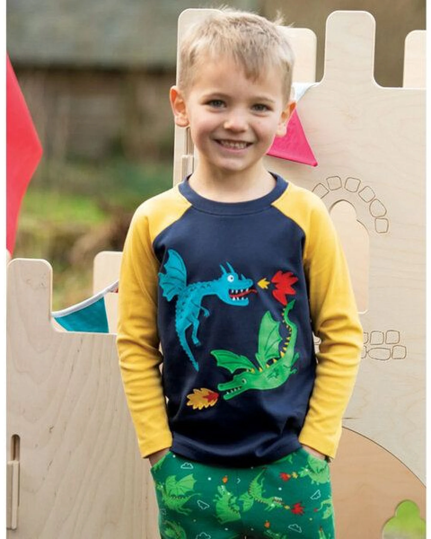 Frugi Langarm-Shirt Drachen in blau Alfie Raglan Top – Ansicht 2