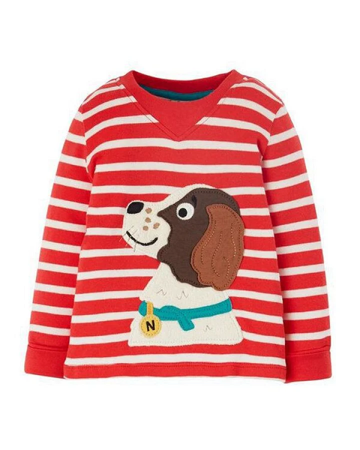 Frugi Langarm-Shirt Hund in rot-weiss gestreift Easy on Top