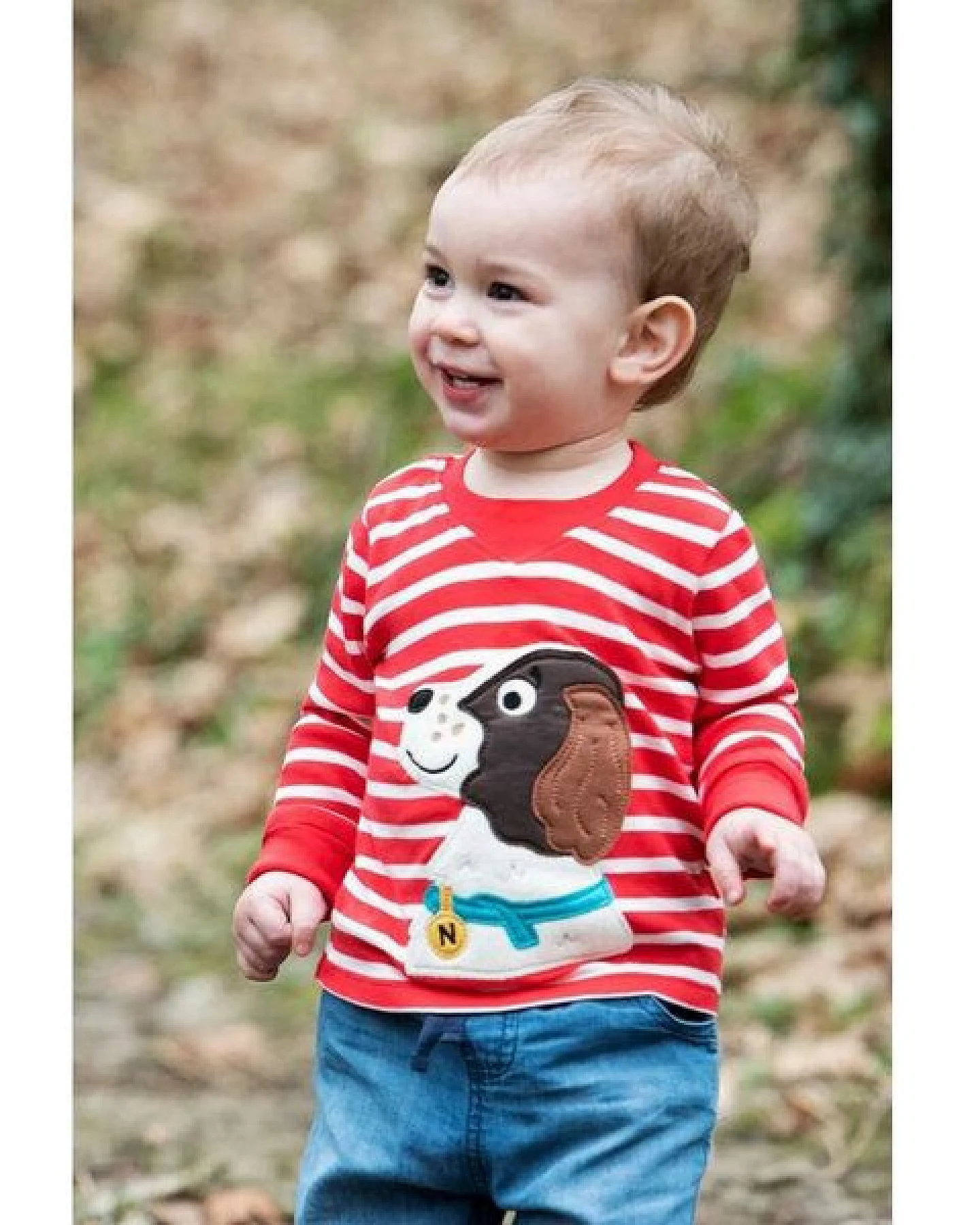 Frugi Langarm-Shirt Hund in rot-weiss gestreift Easy on Top – Ansicht 2