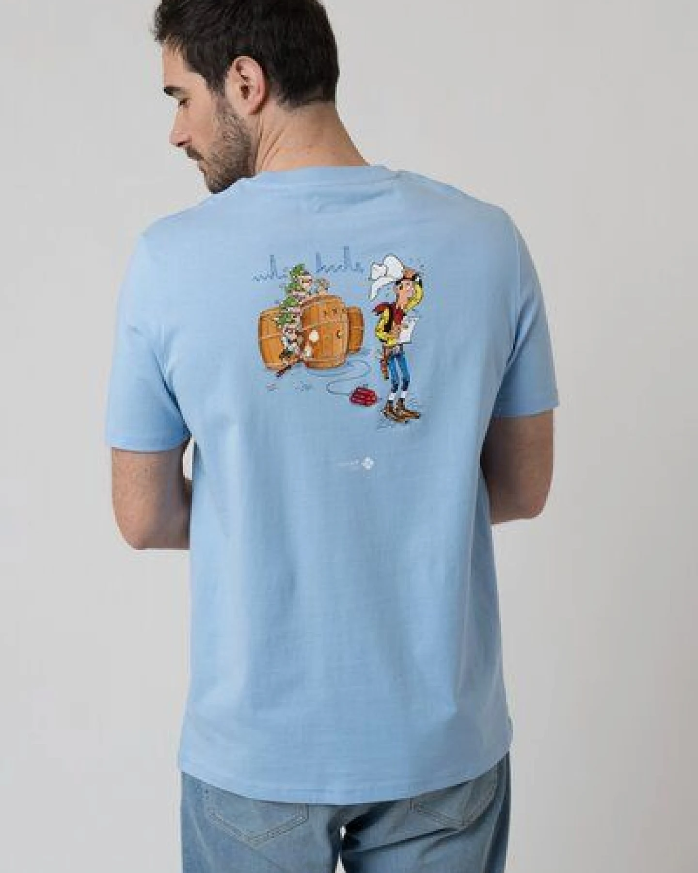 Bavarian Caps Herren T-Shirt Lucky Luke: Bierfässer - Hellblau – Ansicht 3