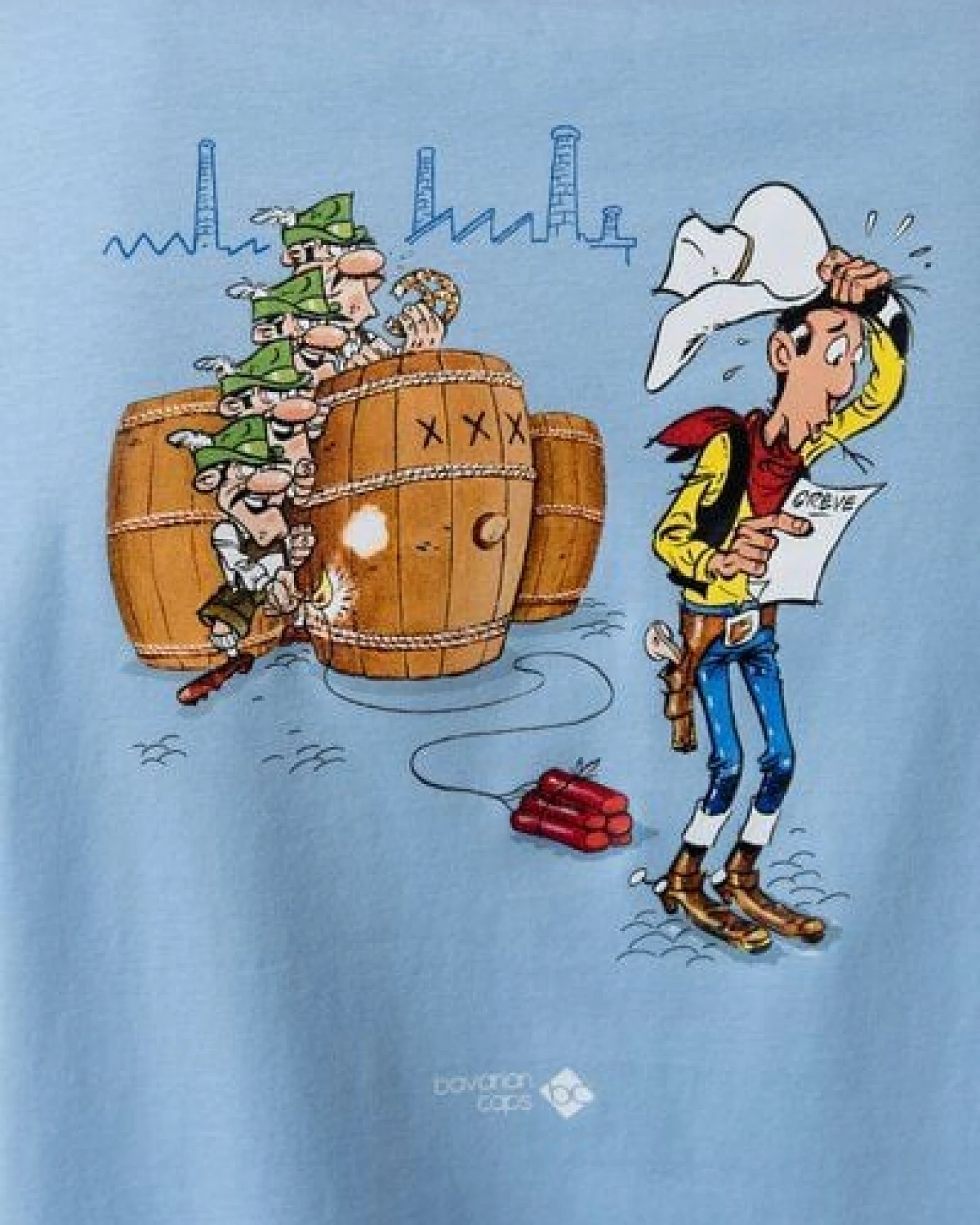 Bavarian Caps Herren T-Shirt Lucky Luke: Bierfässer - Hellblau – Ansicht 4