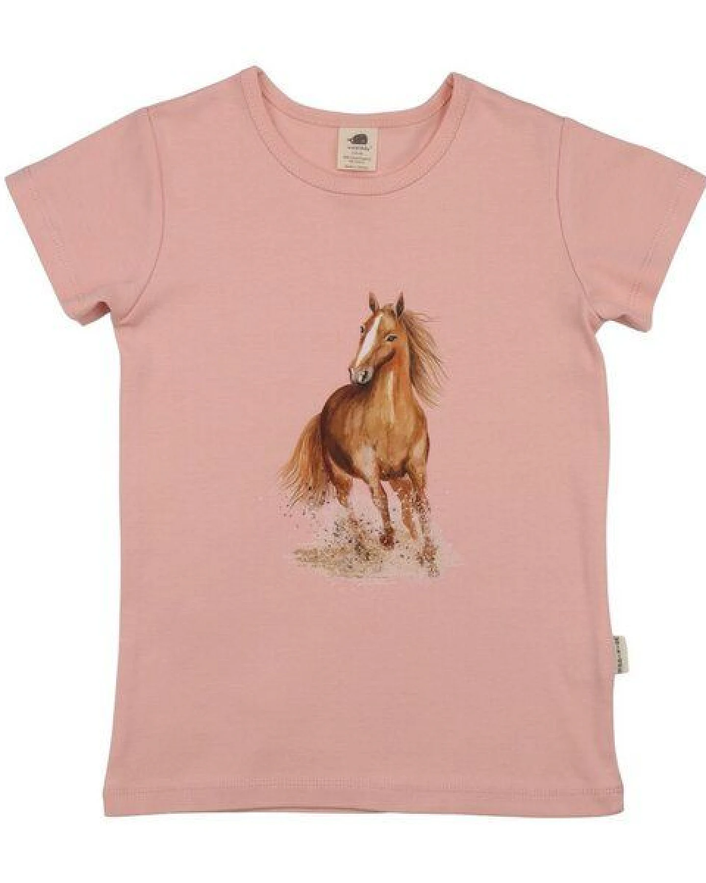T-Shirt Rosa Pferd-Frontprint Bio-Baumwolle GOTS – Walkiddy – Ansicht 2