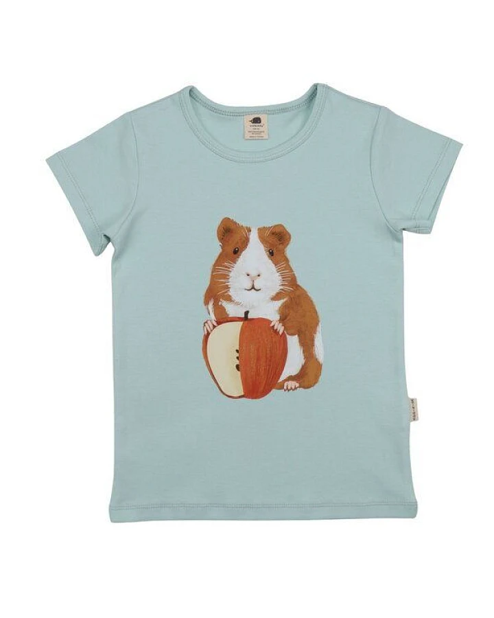 T-Shirt Hellblau Meerschweinchen-Frontprint Bio-Baumwolle GOTS – Walkiddy