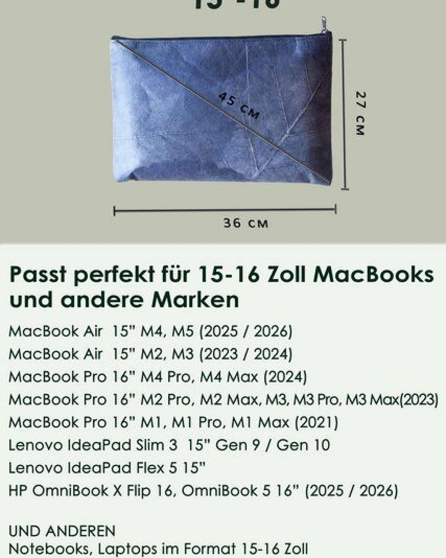 BY COPALA Nachhaltige 15–16 Zoll Laptoptasche aus Teak-Blattleder – Ansicht 2