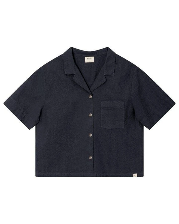 Matona Seersucker Kurzarm-Bluse navy