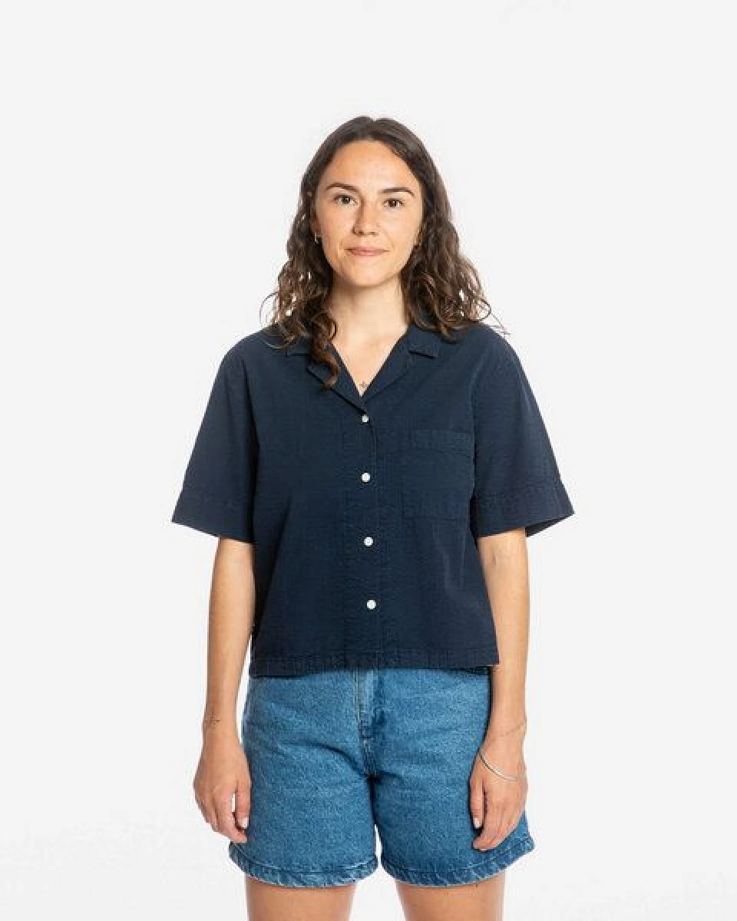 Matona Seersucker Kurzarm-Bluse navy – Ansicht 3